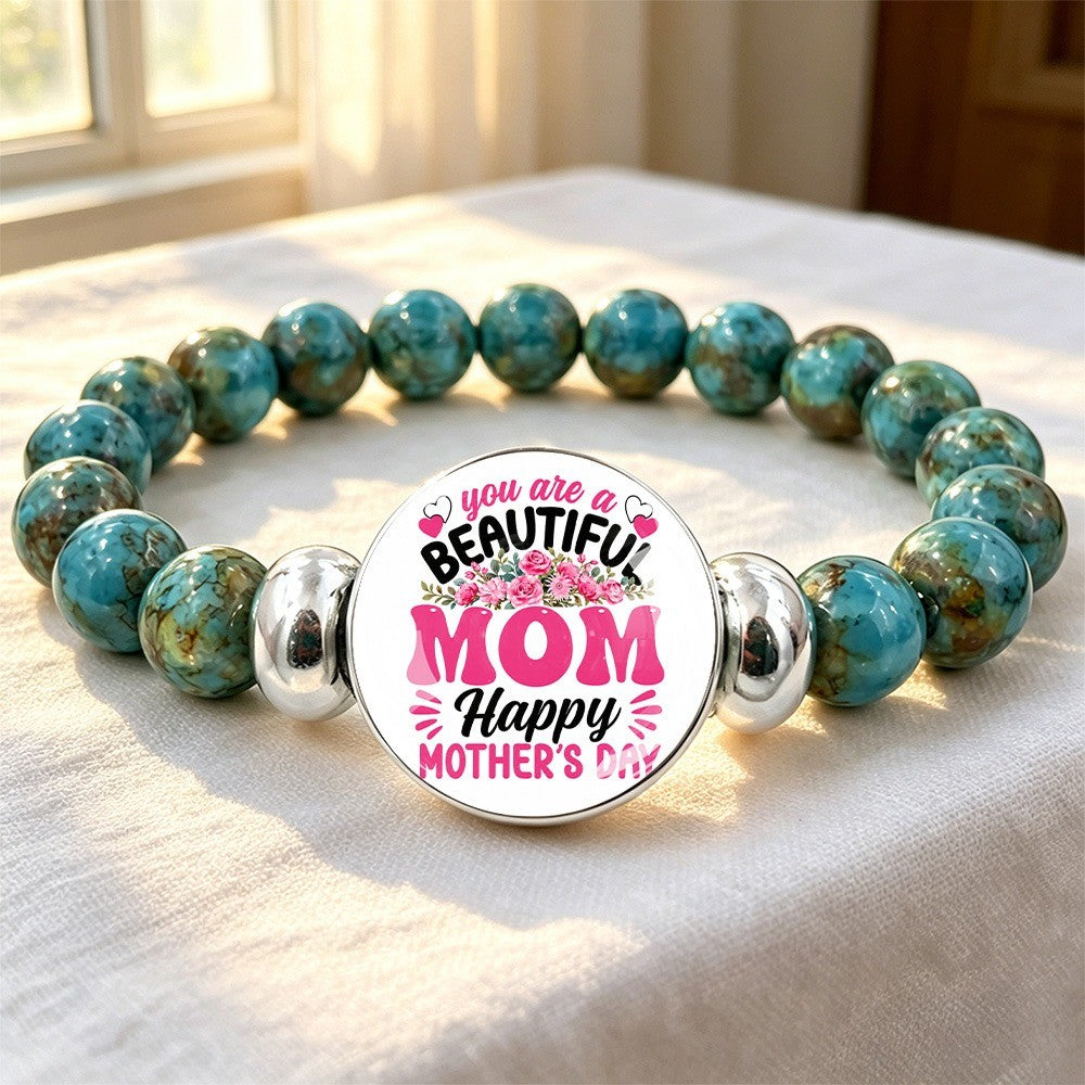 Beautiful Mom Message Bead Bracelet