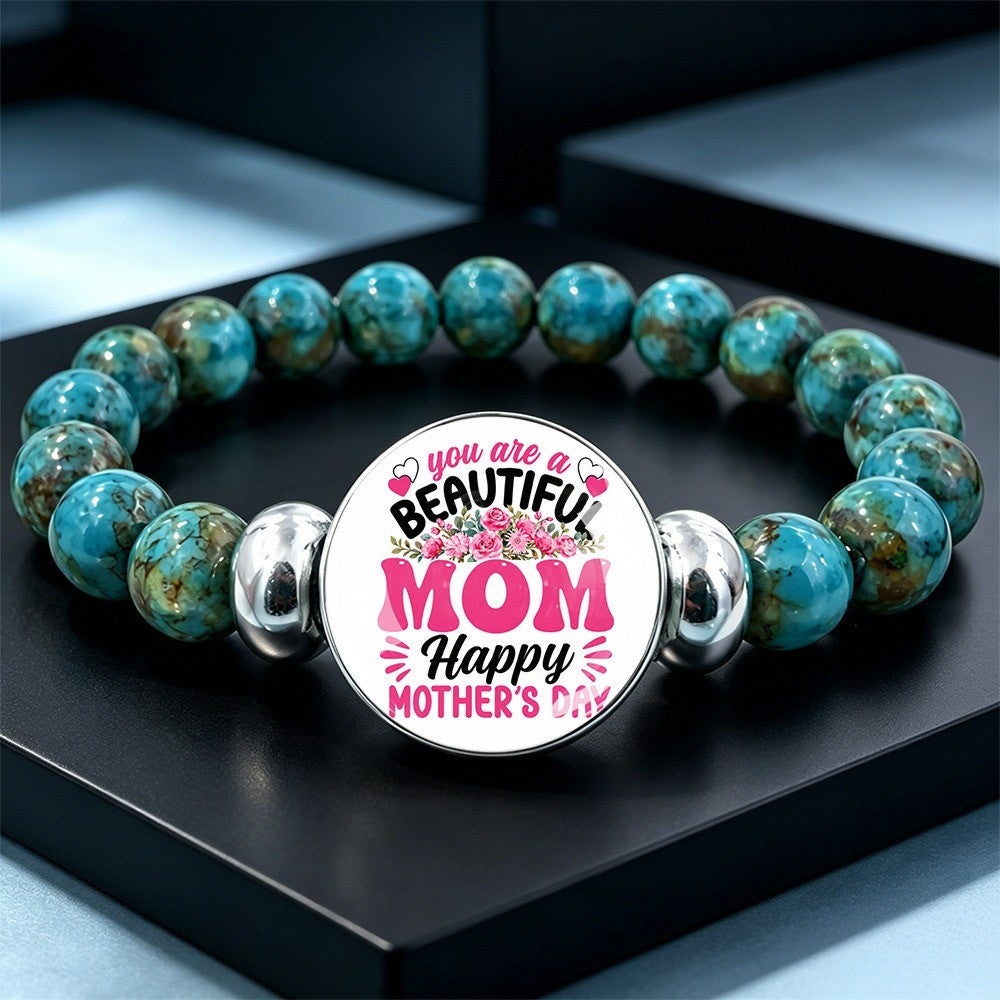 Beautiful Mom Message Bead Bracelet