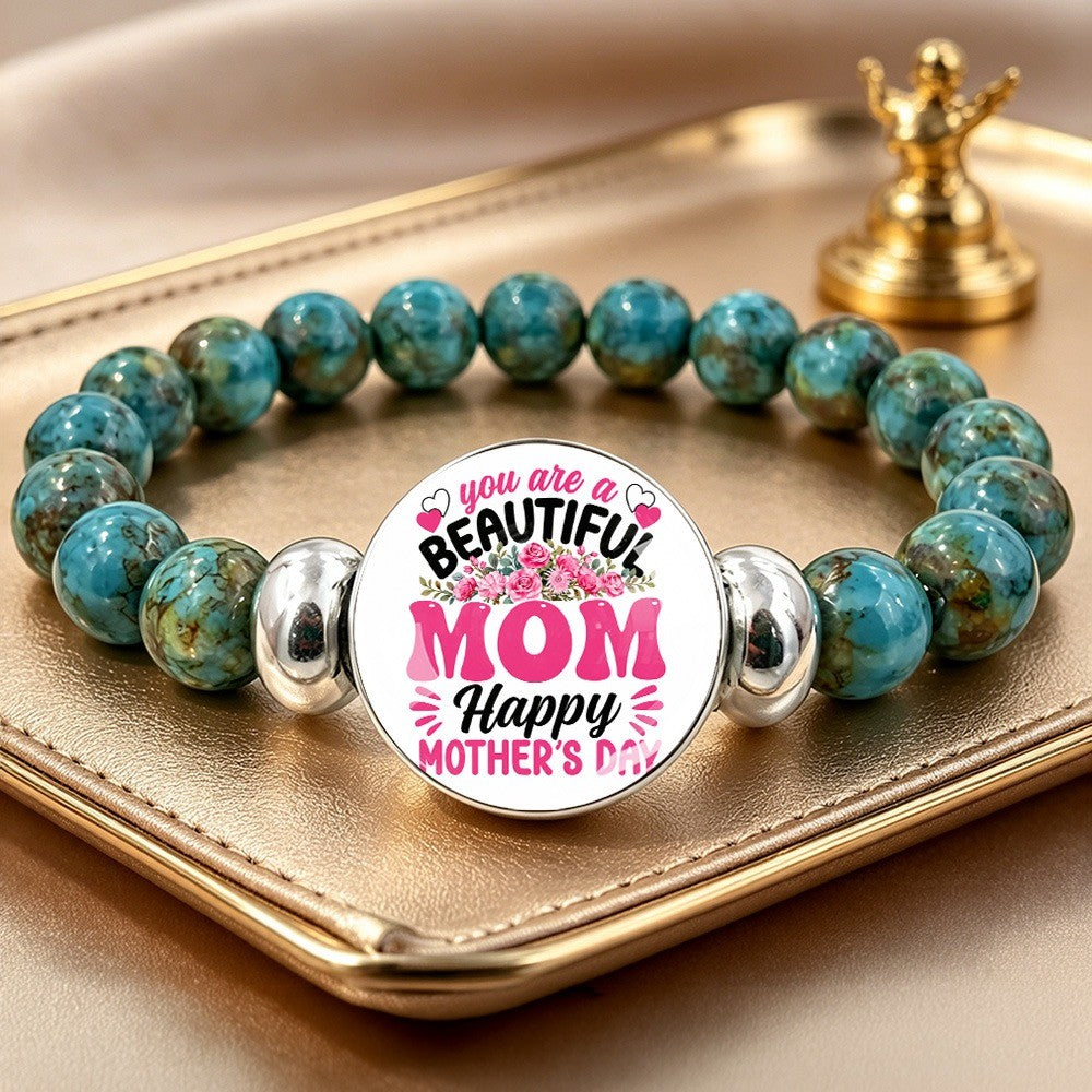 Beautiful Mom Message Bead Bracelet