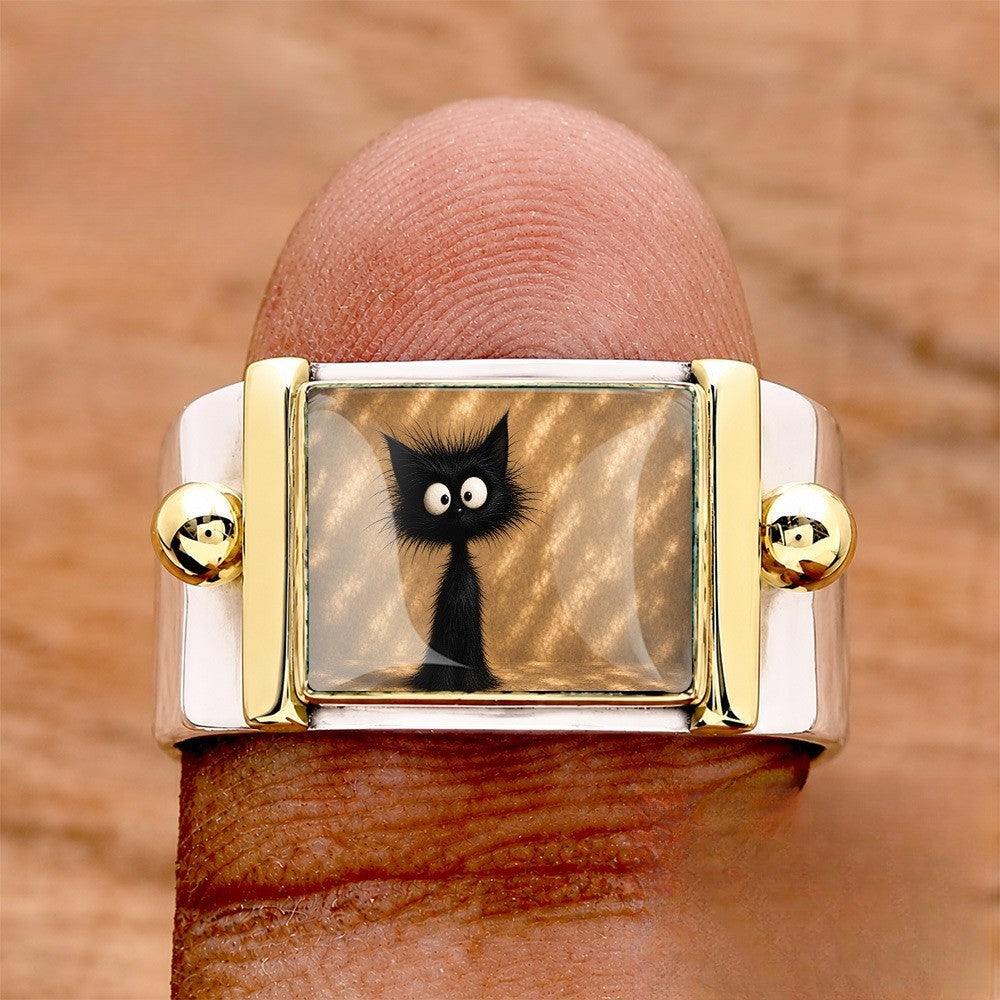 Black Cat Wide Square Ring