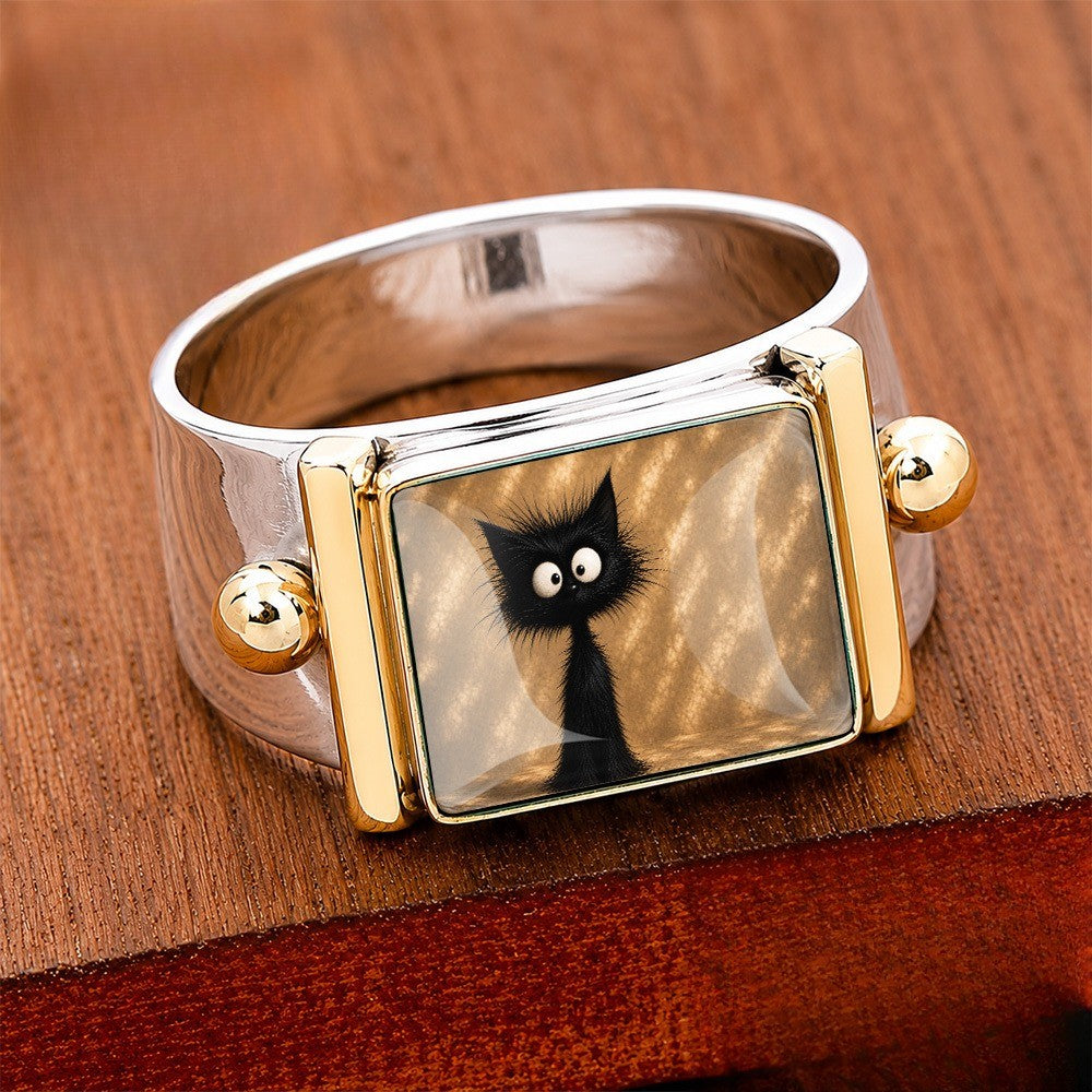 Black Cat Wide Square Ring
