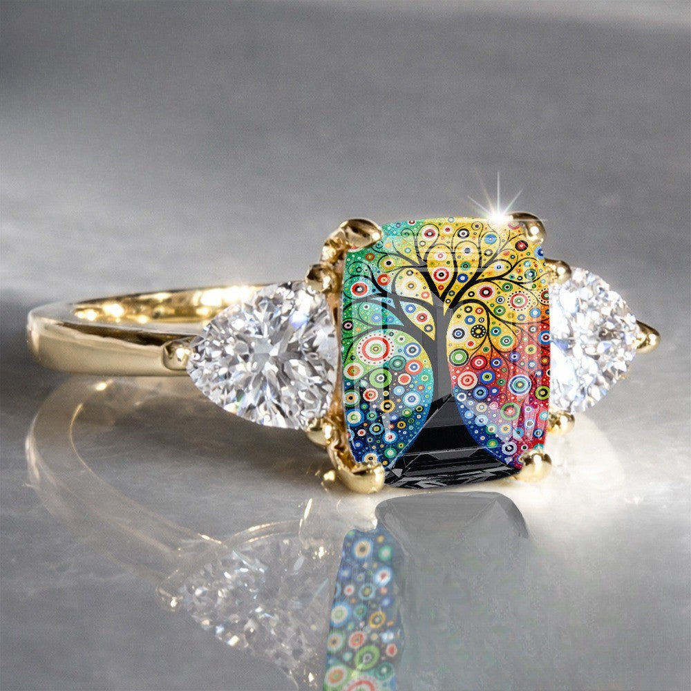 Colorful Circle Tree Three-Stone Ring