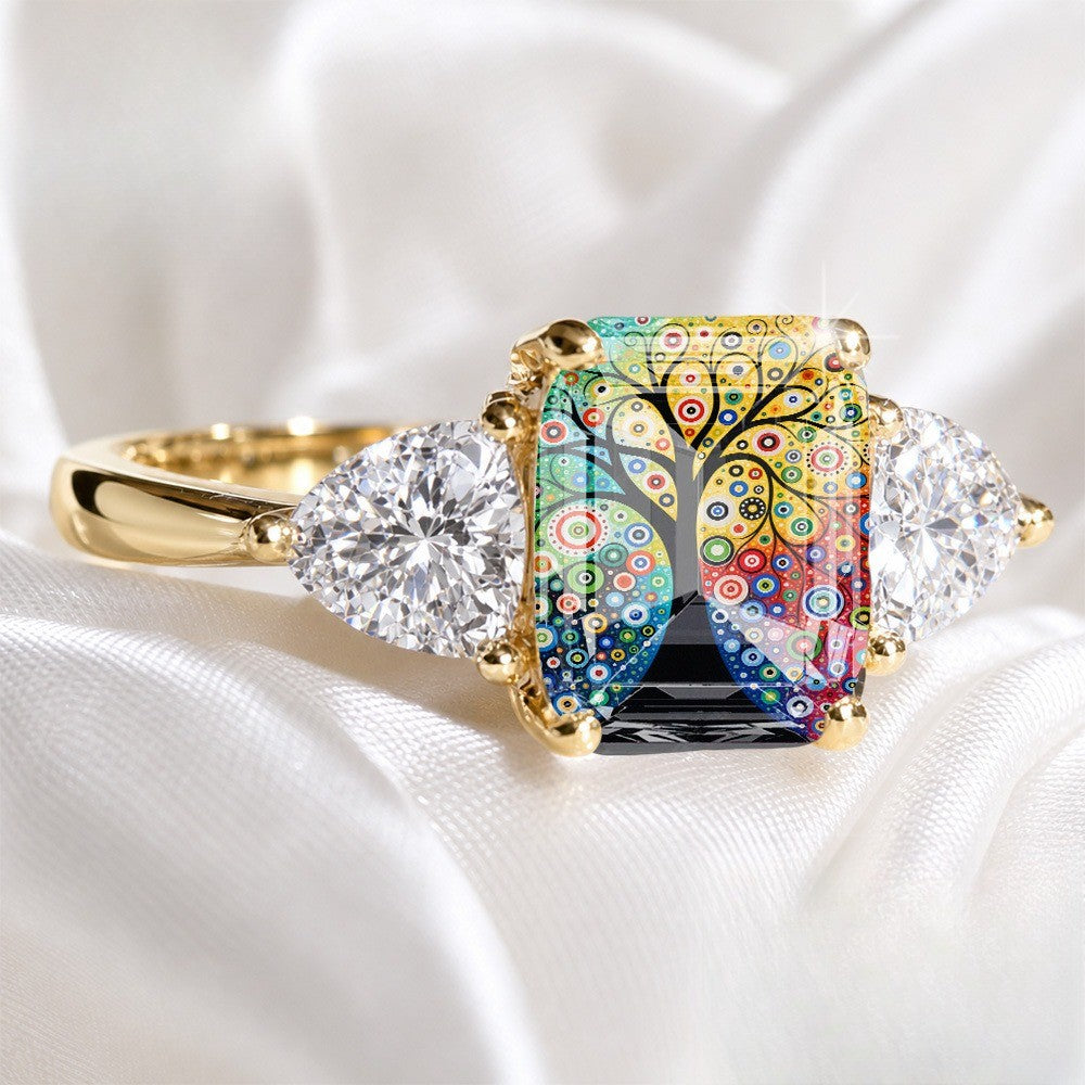 Colorful Circle Tree Three-Stone Ring