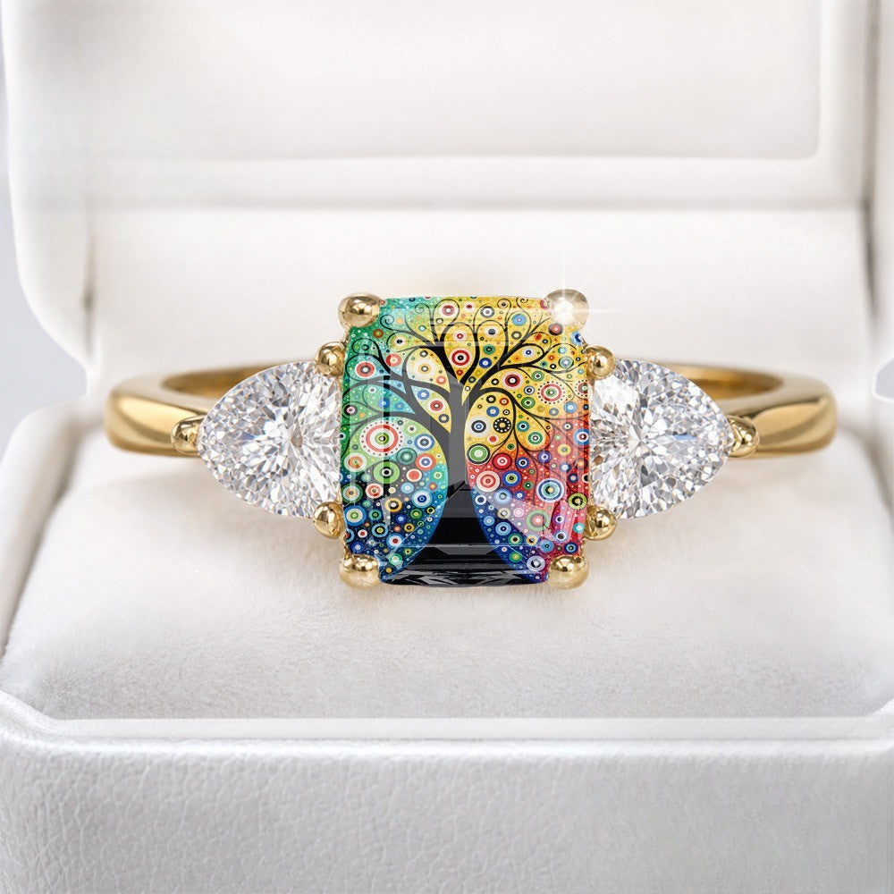 Colorful Circle Tree Three-Stone Ring