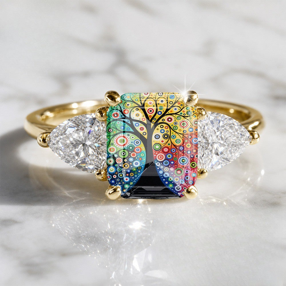 Colorful Circle Tree Three-Stone Ring