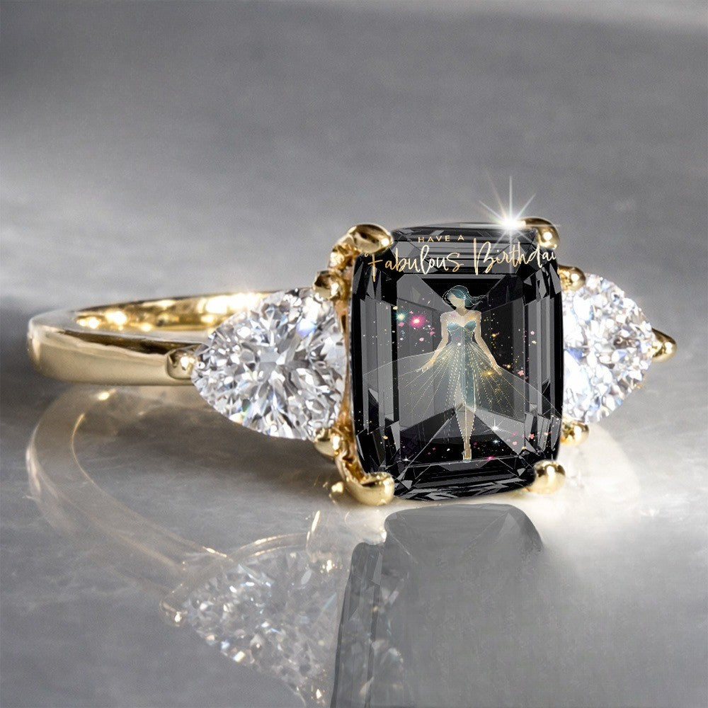 Rectangular Crystal Figure Ring