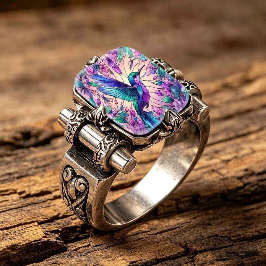 Purple Hummingbird Square Ring