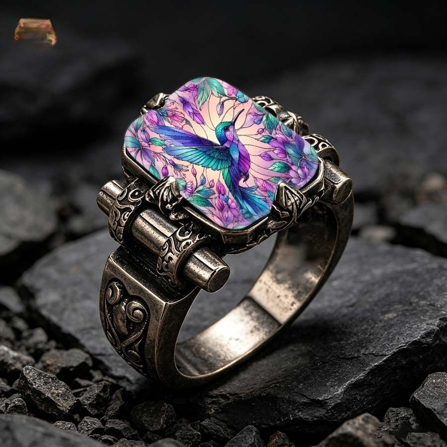 Purple Hummingbird Square Ring