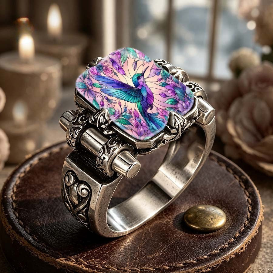 Purple Hummingbird Square Ring