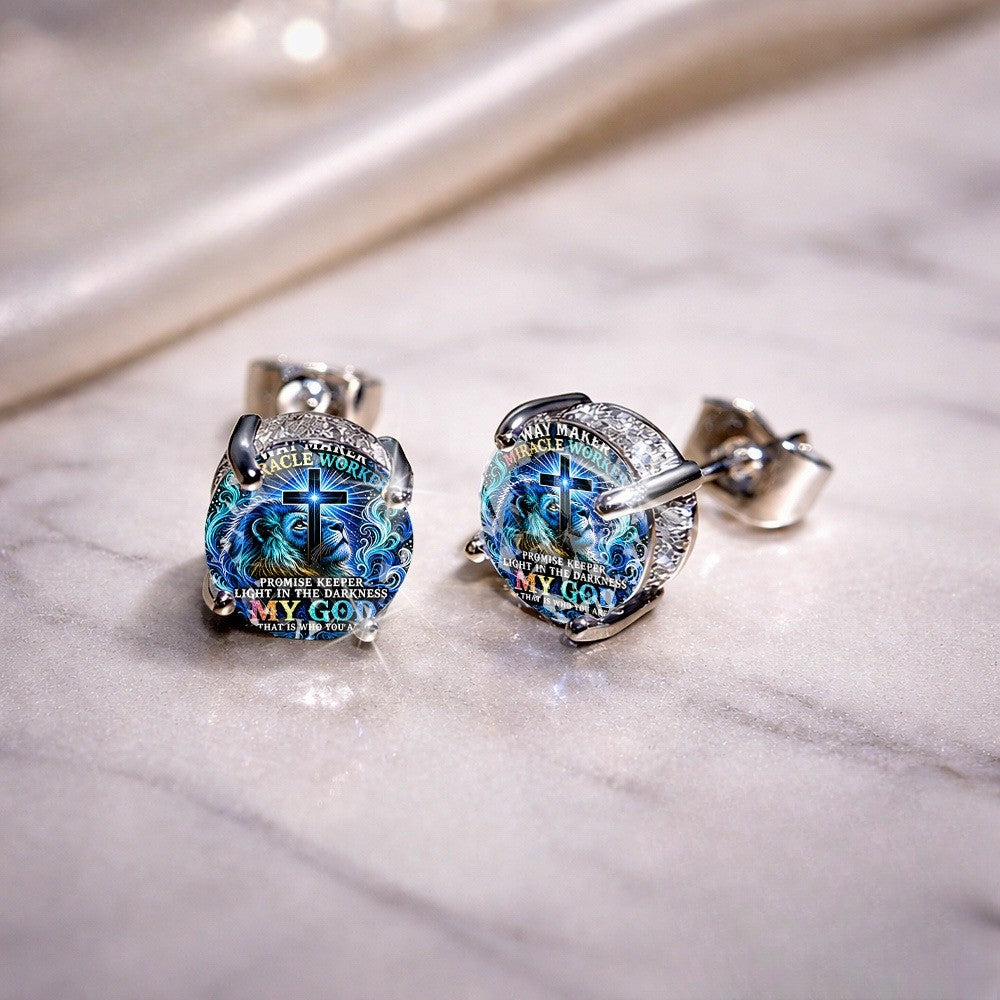 Blue Lion Cross Stud Earrings