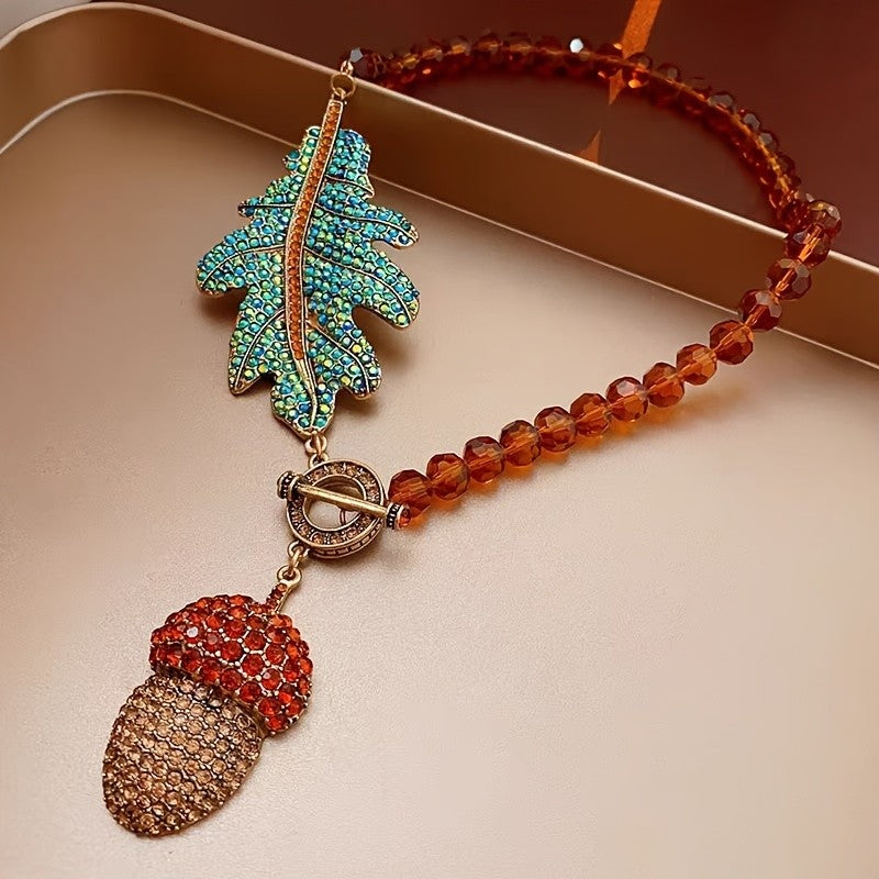 Teal Leaf & Acorn Necklace