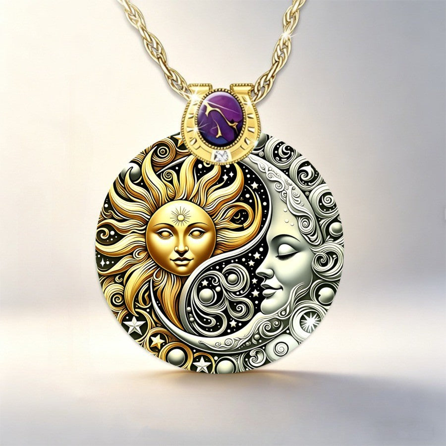 Sun & Moon Face Medallion Necklace
