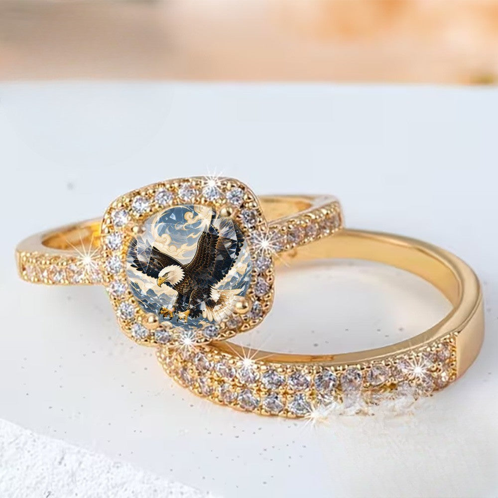 Eagle Crystal Square Ring Set
