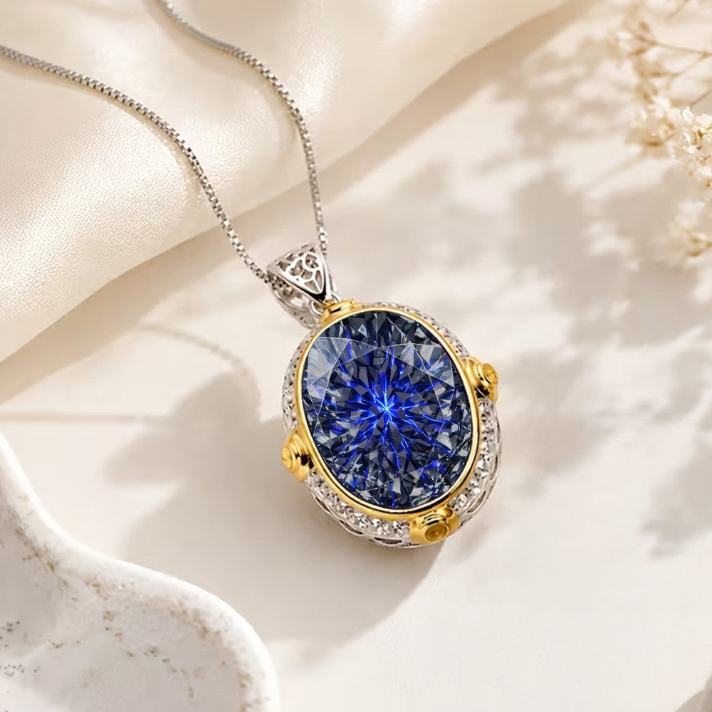 Blue Faceted Oval Pendant Necklace