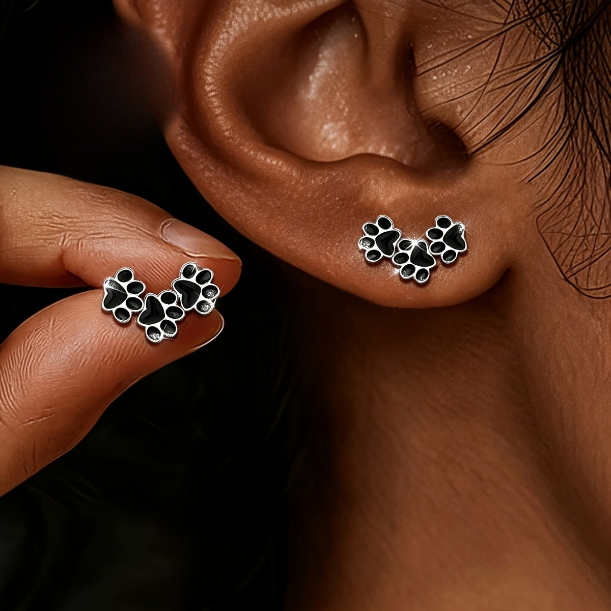 Black Paw Print Climber Earrings