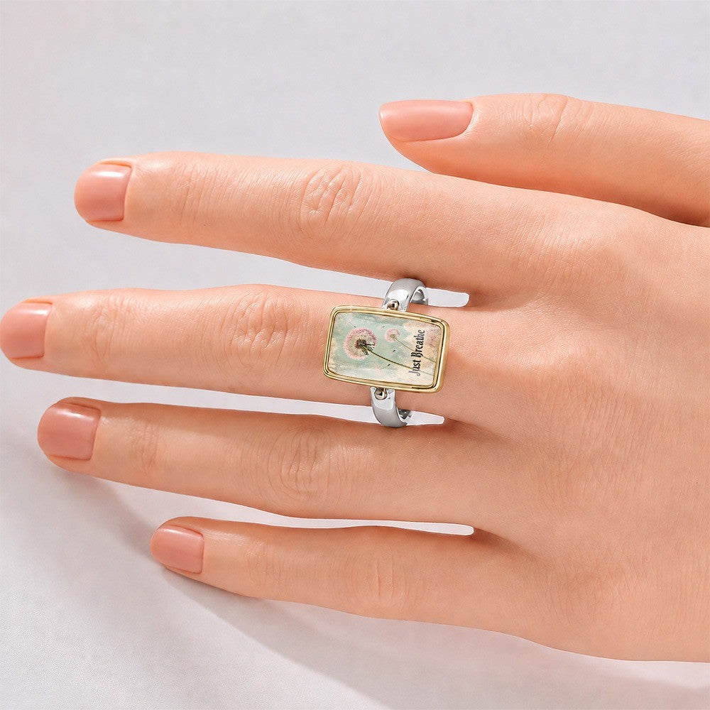 Pink Dandelion Just Breathe Square Ring