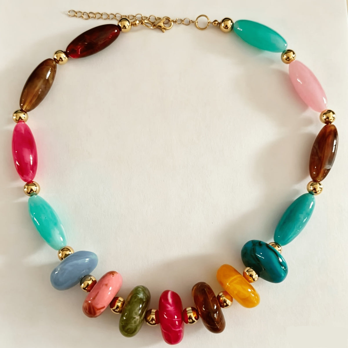 Multicolor Oval Resin Link Necklace