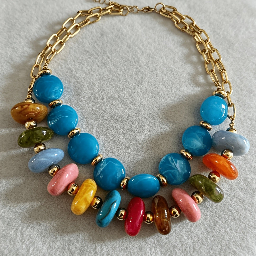 Multicolor Oval Resin Link Necklace