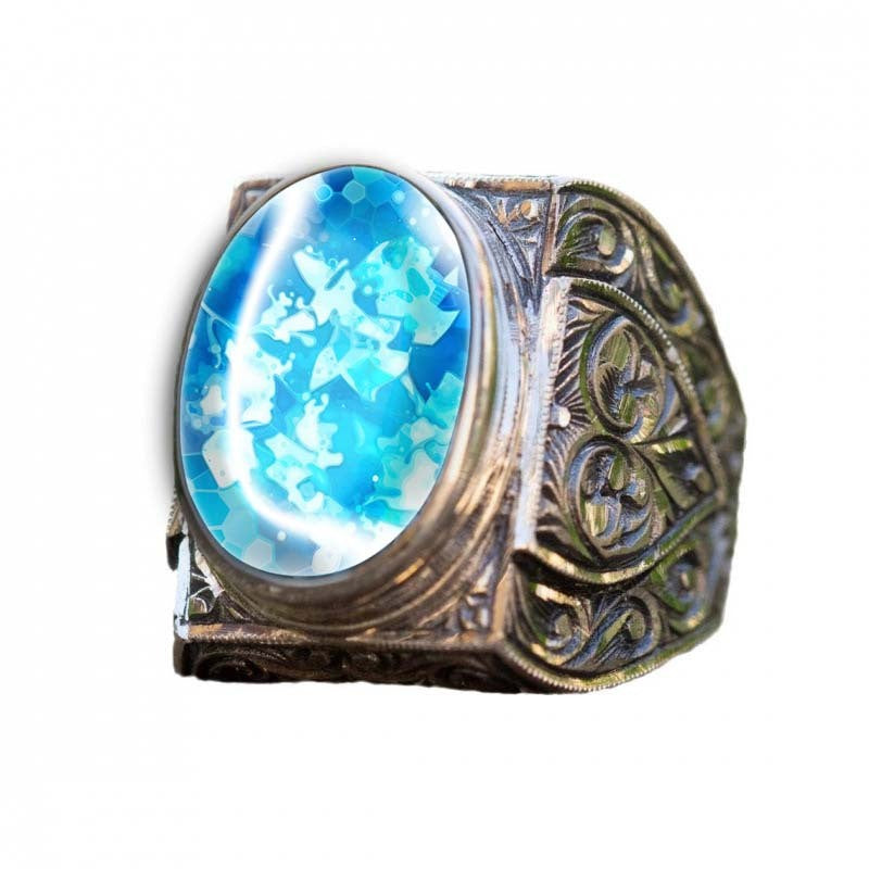 Vintage Carved Blue Oval Ring