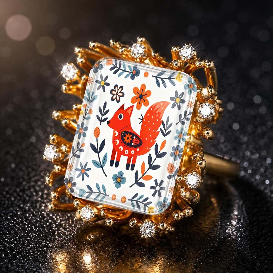 Folk Art Fox Statement Ring