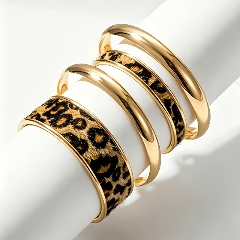 Leopard Print & Gold-Tone Bangle Set