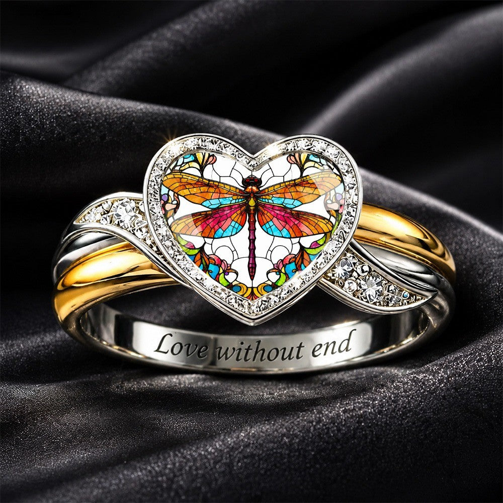 Stained Glass Dragonfly Heart Ring