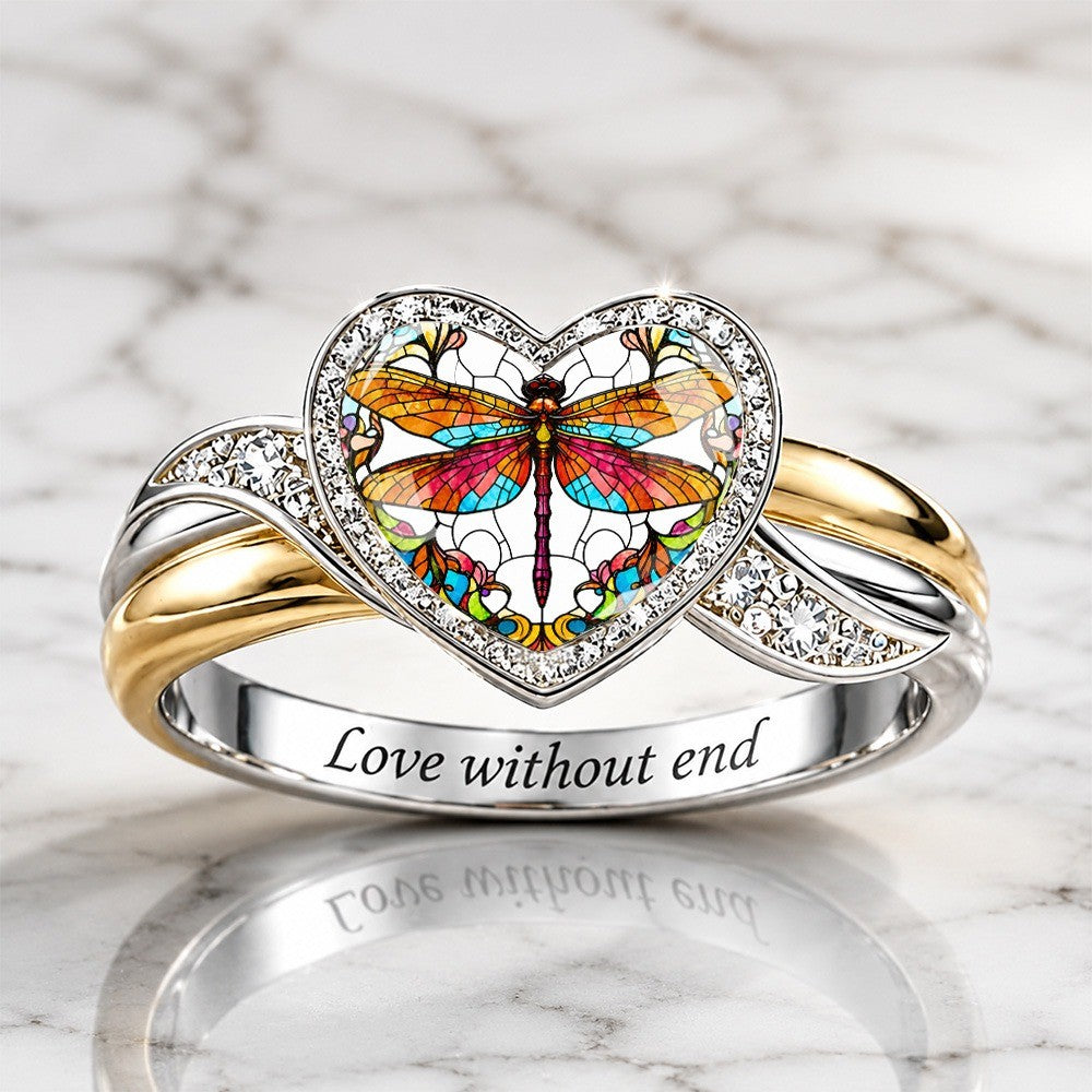 Stained Glass Dragonfly Heart Ring
