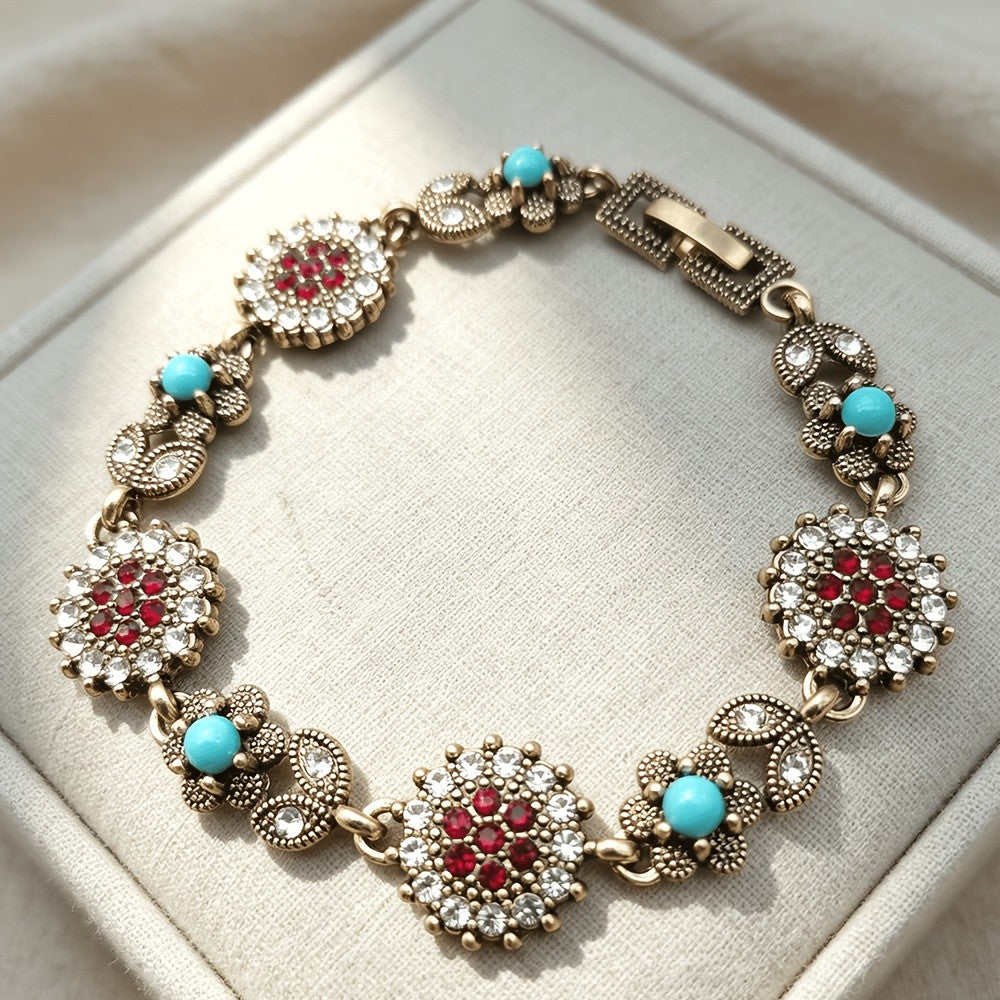 Turquoise Sunflower Crystal Bracelet