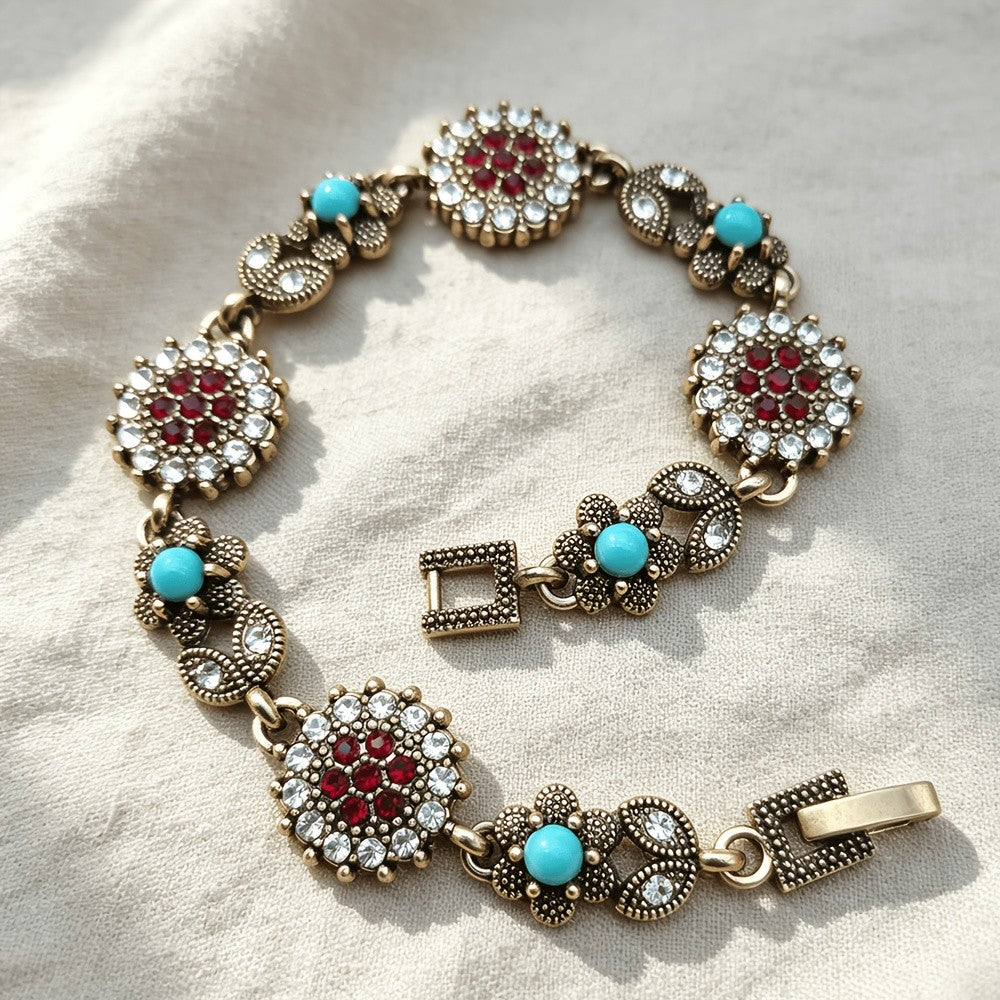 Turquoise Sunflower Crystal Bracelet