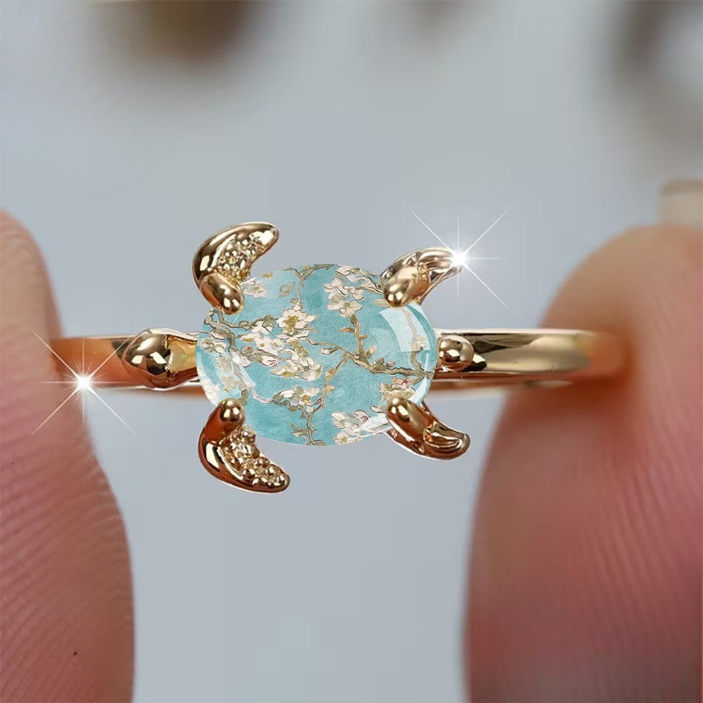 Sea Turtle Floral Oval Ring