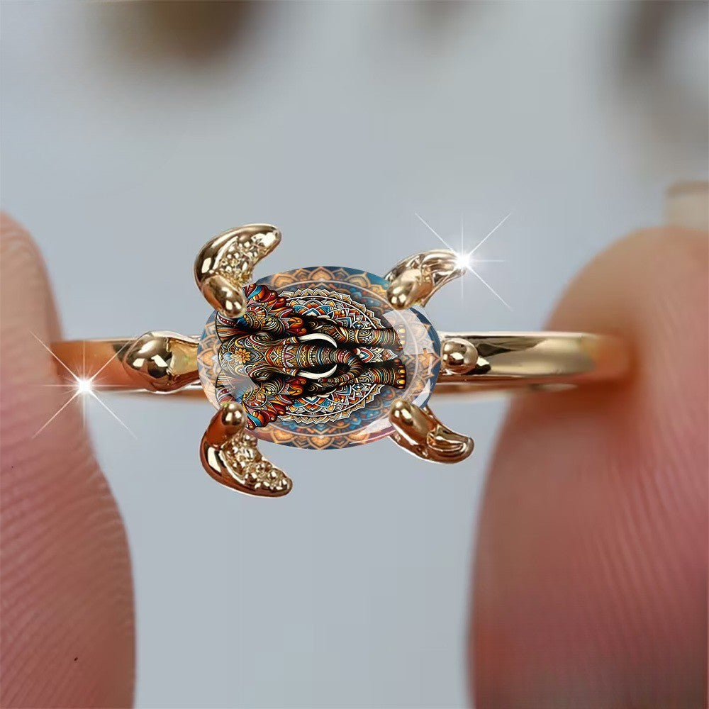 Mandala Elephant Turtle Ring