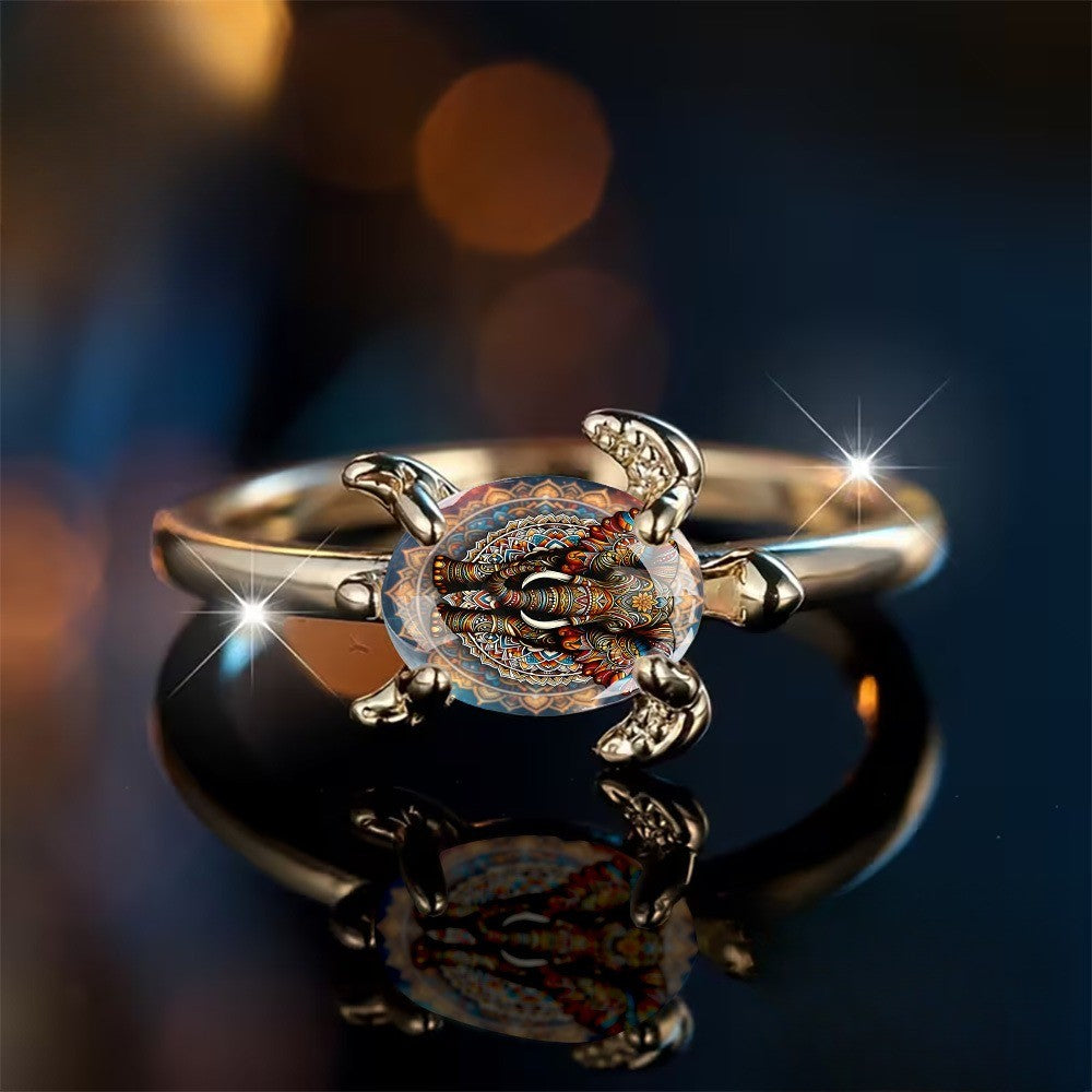 Mandala Elephant Turtle Ring