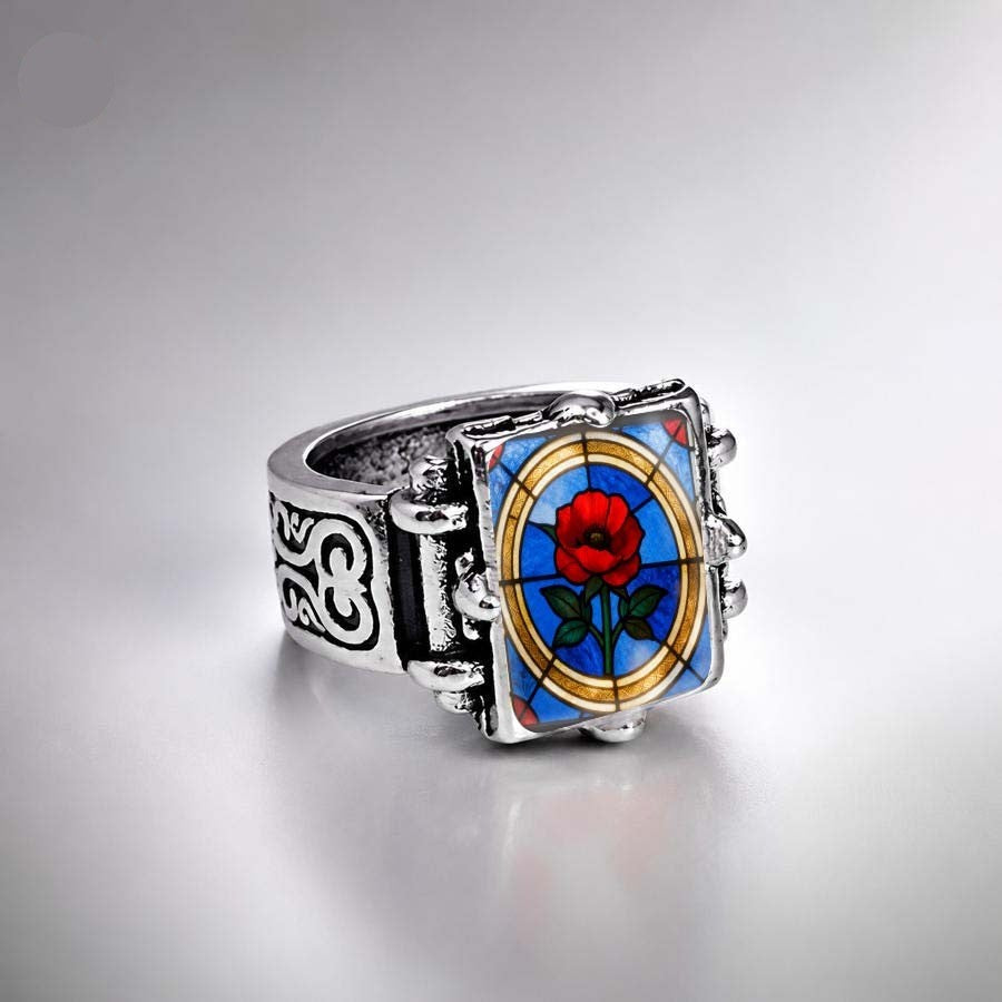 Red Rose Stained Glass Scroll Ring