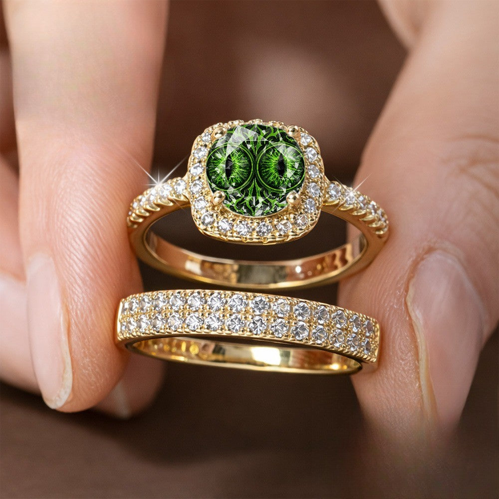Green Dragon Eye Square Ring Set