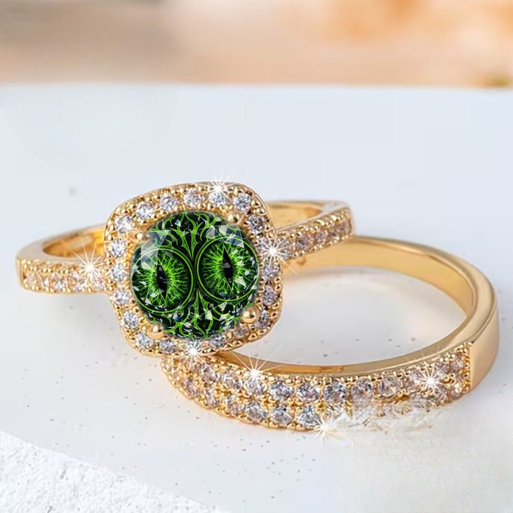 Green Dragon Eye Square Ring Set