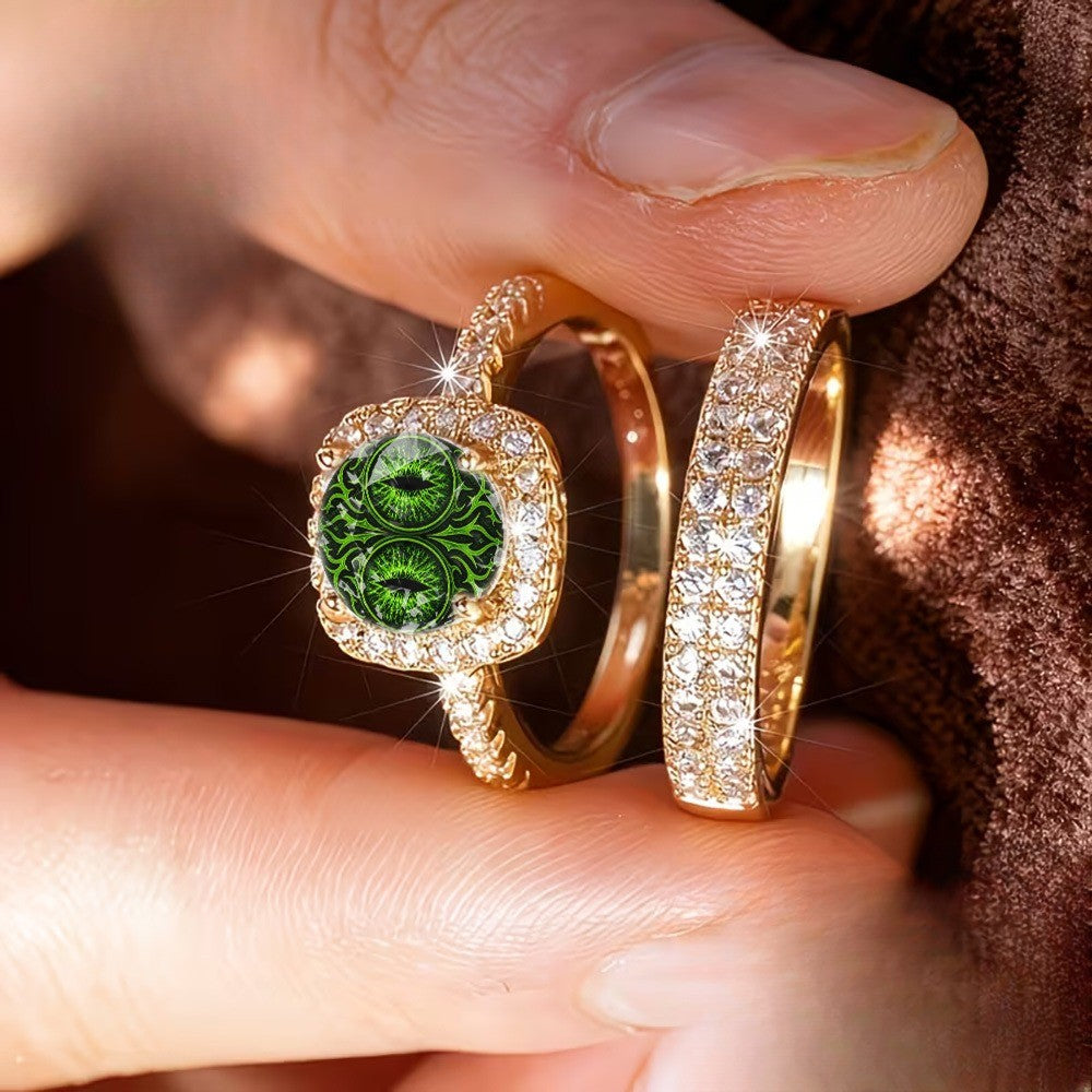 Green Dragon Eye Square Ring Set