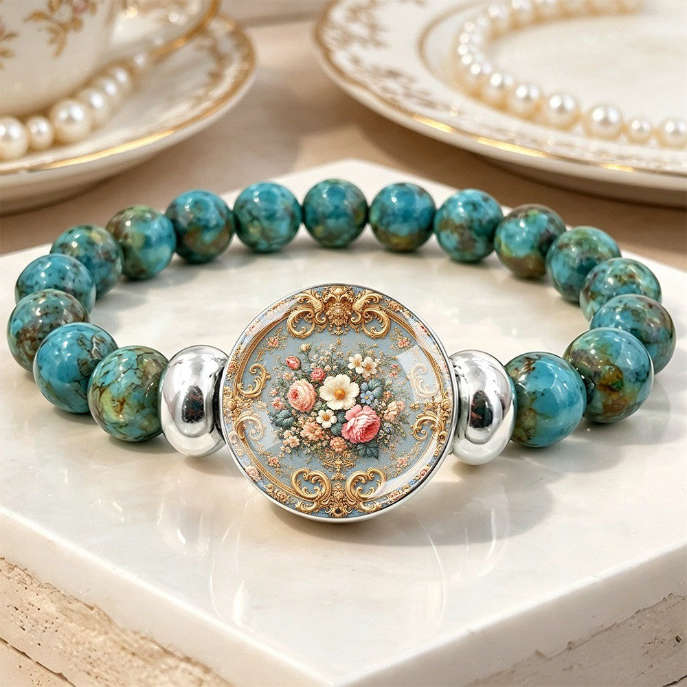 Turquoise Bead Floral Disc Bracelet