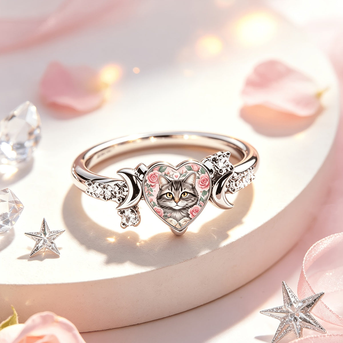 Cat & Rose Heart Ring