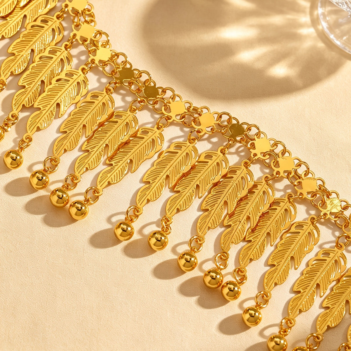 Gold-Tone Feather Tassel Necklace