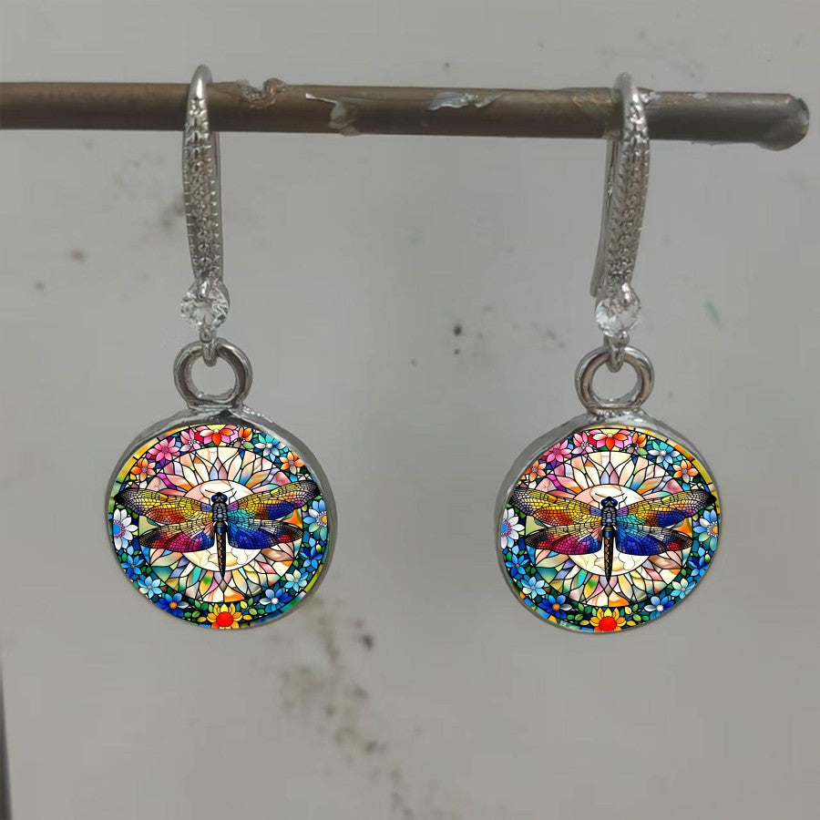 Colorful Dragonfly Round Earrings