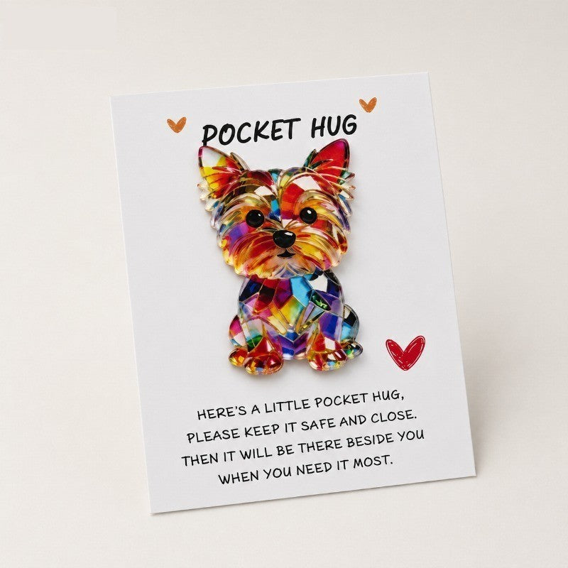Colorful Yorkshire Terrier Pocket Hug Brooch