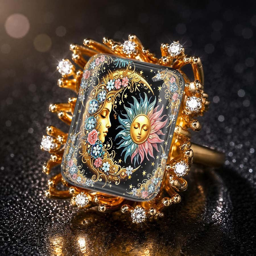 Sun & Moon Floral Square Ring