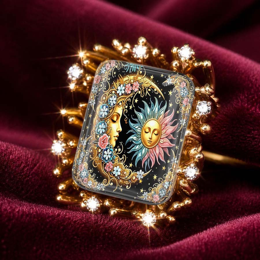 Sun & Moon Floral Square Ring