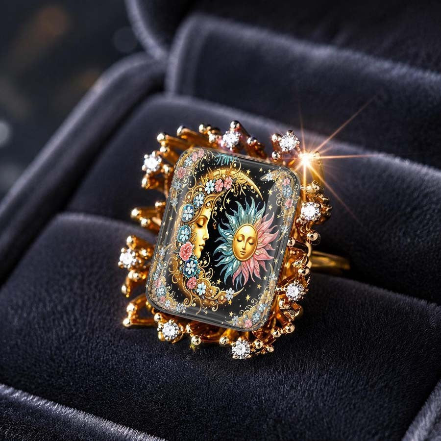 Sun & Moon Floral Square Ring