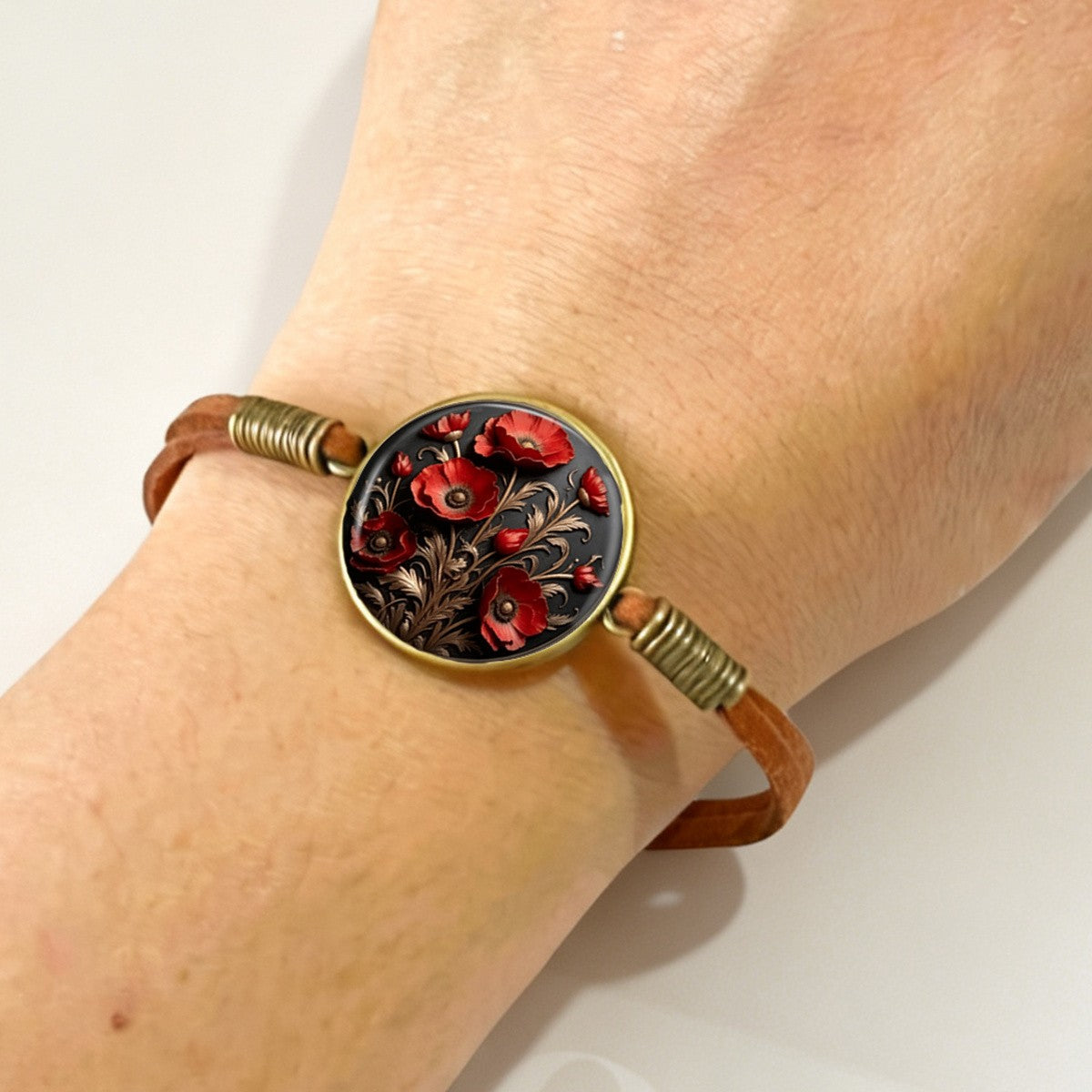 Red Poppy Glass Dome Bracelet