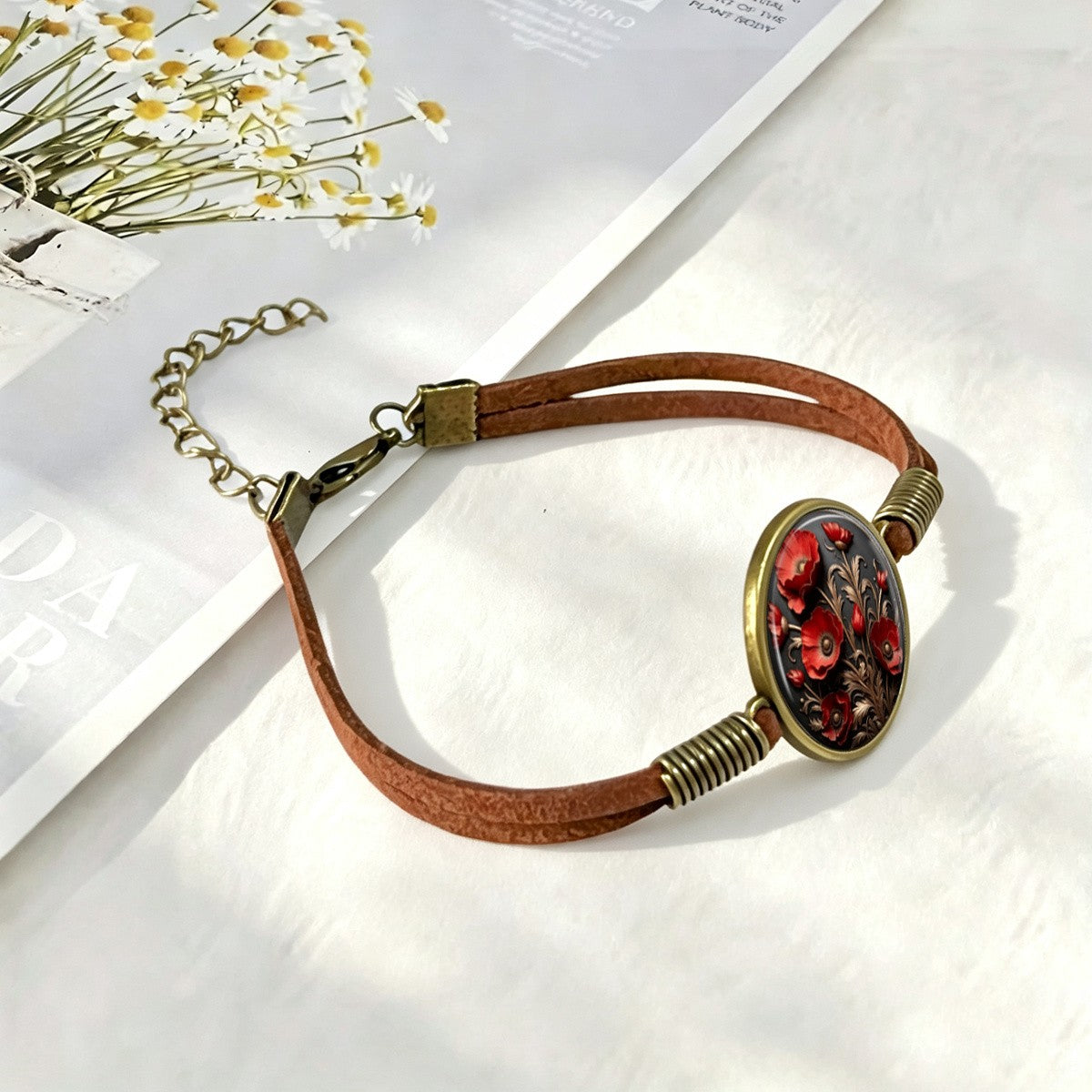 Red Poppy Glass Dome Bracelet
