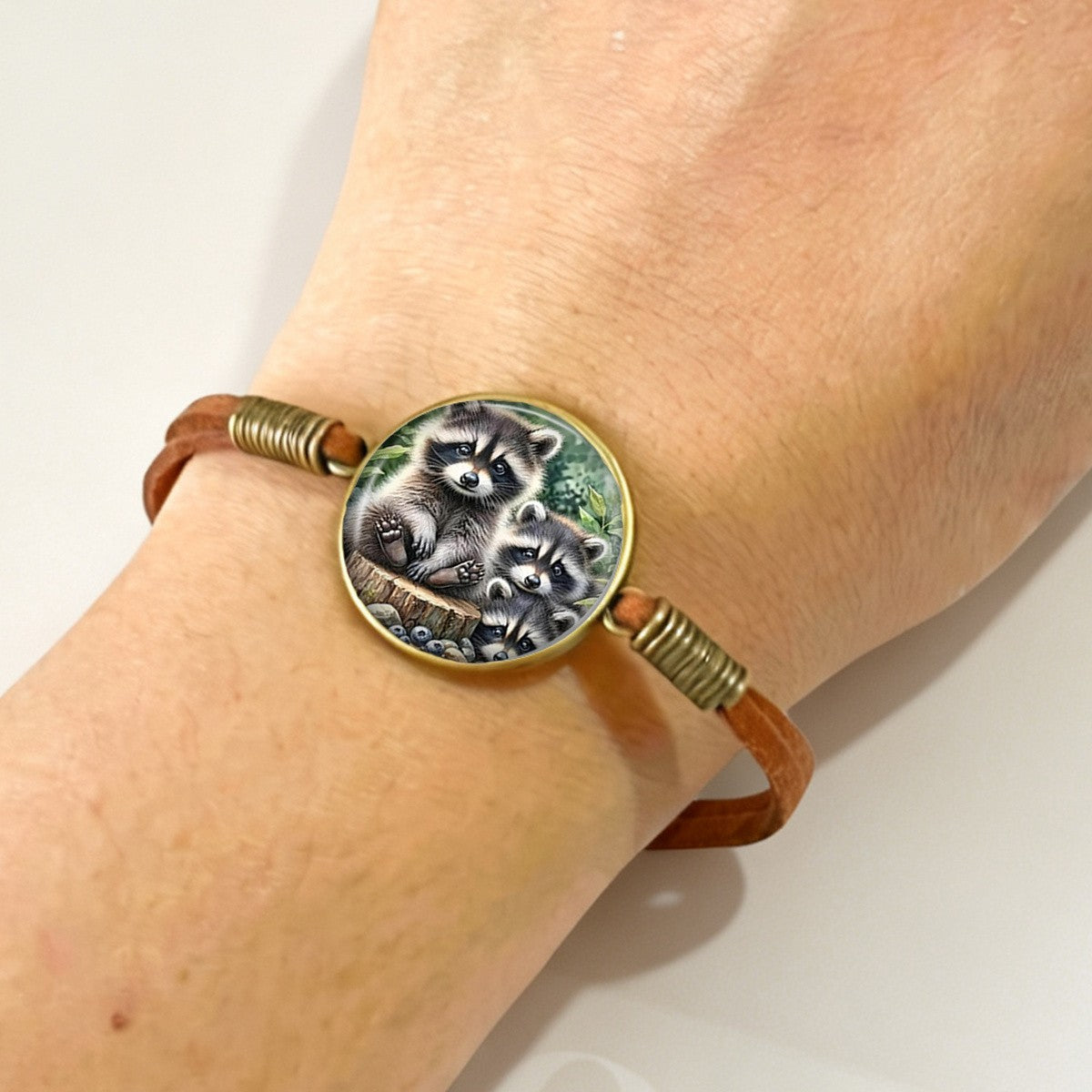 Raccoon Family Cabochon Bracelet