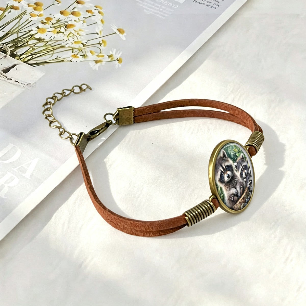 Raccoon Family Cabochon Bracelet