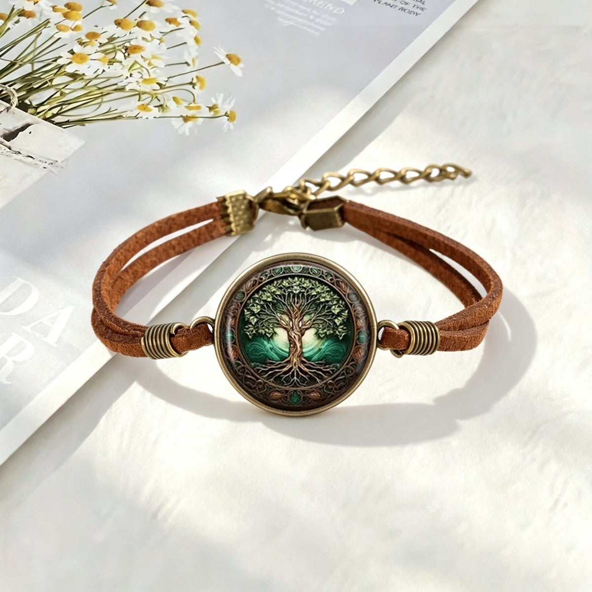 Green Tree of Life Glass Cabochon Bracelet