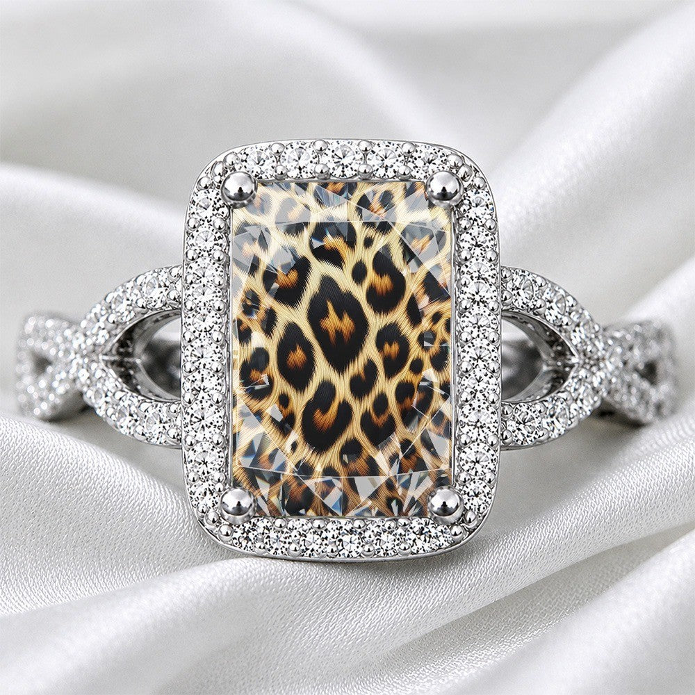 Leopard Print Halo Square Ring